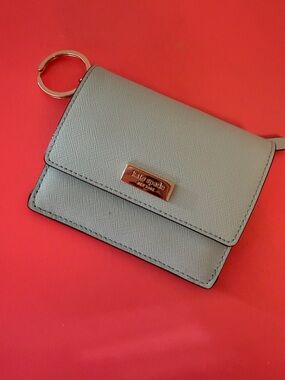 kate spade blue card case with gold keyring